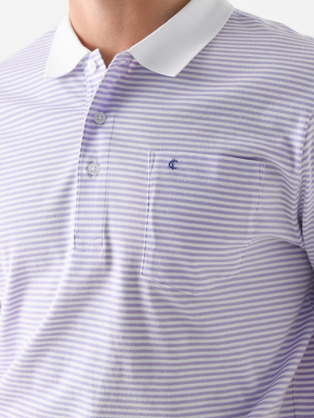 Criquet Men's Lavender Stripe Polo with White Contrast Collar - Picture 3 of 9